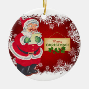 Santa Claus Merry Christmas Tree Ceramic Ornament