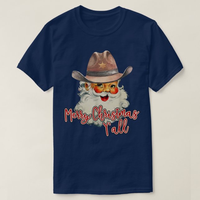 Santa Claus Merry Christmas Yall Western Country C T-Shirt (Design Front)