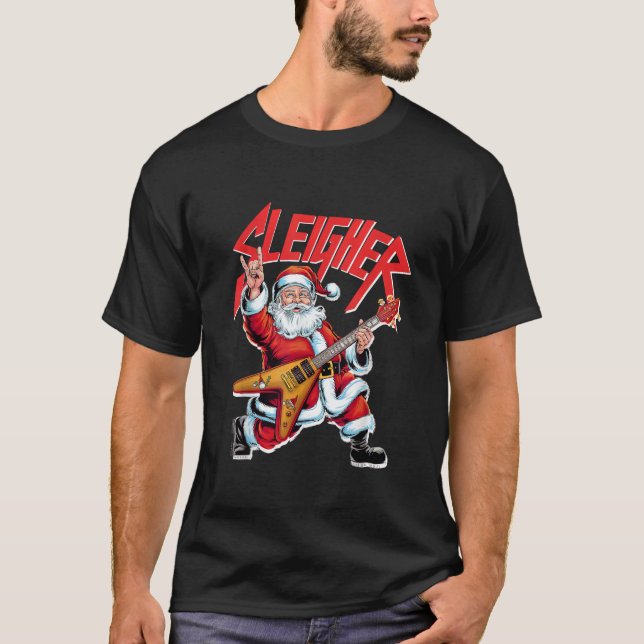 Santa Claus Metal Christmas Sleigher  T-Shirt (Front)