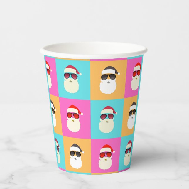 Santa Claus modern neon multicolor photo collage Paper Cups (Front)