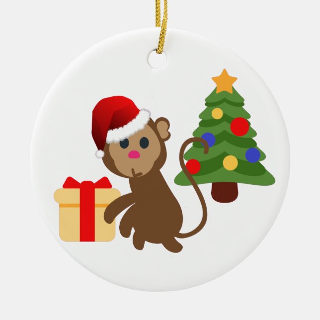 santa claus monkey emoji ceramic ornament (Front)