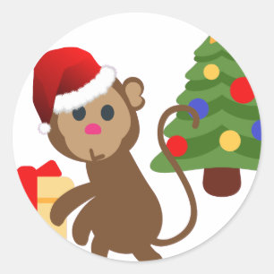 santa claus monkey emoji classic round sticker