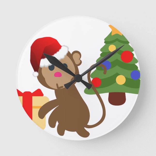 santa claus monkey emoji round clock (Front)