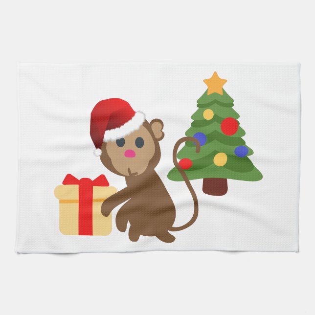 santa claus monkey emoji tea towel (Horizontal)