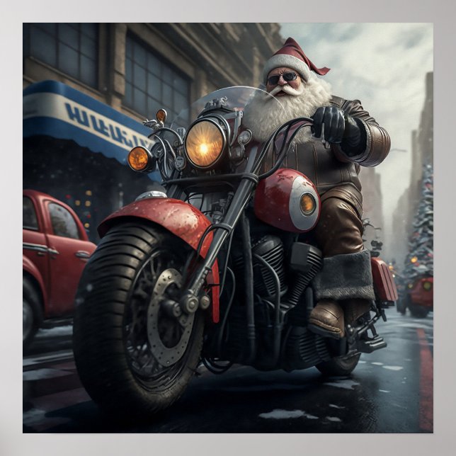 Santa Claus Motorcycle Biker Christmas Poster (Front)
