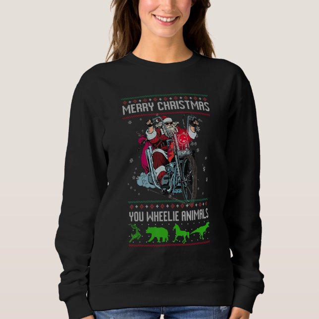 Santa Claus Motorcycle Merry Christmas Biker Rider Sweatshirt (Front)
