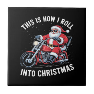 Santa Claus Motorcycle Motorbike Christmas Essenti Ceramic Tile