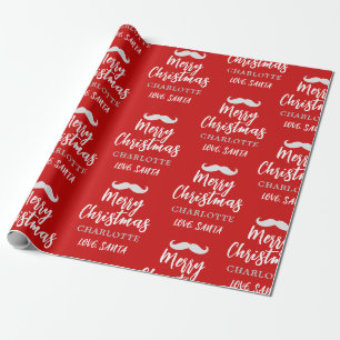 Santa Claus Moustache Personalised Red Christmas Wrapping Paper