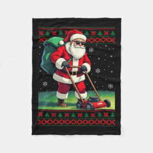 Santa Claus Mowing Lawn Ugly Christmas Holiday Boy Fleece Blanket
