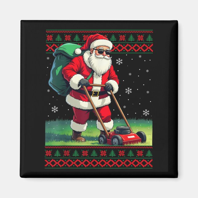 Santa Claus Mowing Lawn Ugly Christmas Holiday Boy Magnet (Front)
