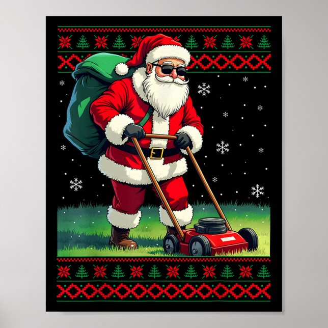Santa Claus Mowing Lawn Ugly Christmas Holiday Boy Poster (Front)