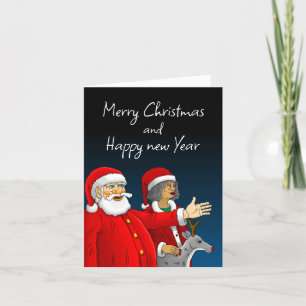 Santa Claus, Mrs. Claus and Rudolph the reindeer Holiday Card