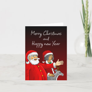 Santa Claus, Mrs. Claus and Rudolph the reindeer Holiday Card