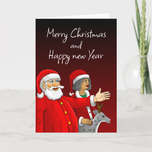Santa Claus, Mrs. Claus and Rudolph the reindeer Holiday Card