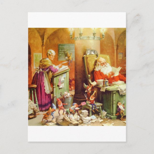Santa Claus & Mrs Claus in the North Pole Mailroom Holiday Postcard (Front)
