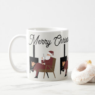 Santa Claus mug in front of the fireplace