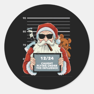 Santa Claus Mugshot Christmas Pajama Funny X-mas H Classic Round Sticker