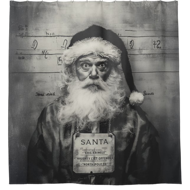 Santa Claus Mugshot: Naughty List Gone Wrong Shower Curtain (Front)
