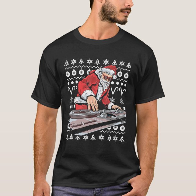 Santa Claus Music DJ Ugly Christmas Tacky Xmas Gif T-Shirt (Front)