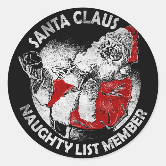 Santa Claus Naughty List Member Classic Round Sticker (Front)
