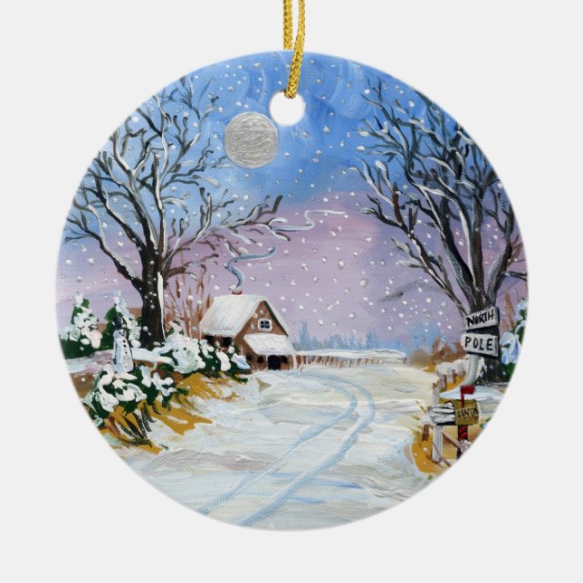 Santa Claus North Pole Ceramic Ornament (Front)