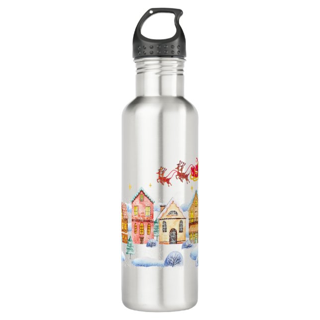 Santa Claus North Pole Christmas Village 710 Ml Water Bottle (Front)