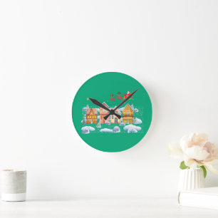 Santa Claus North Pole Christmas Village Round Clock