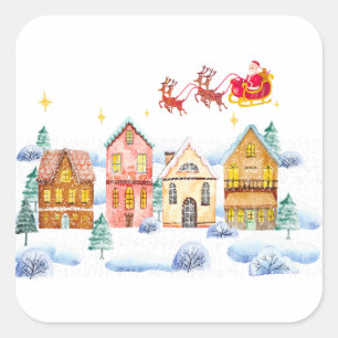 Santa Claus North Pole Christmas Village Square Sticker