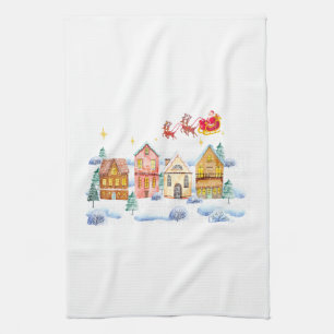 Santa Claus North Pole Christmas Village Tea Towel