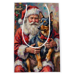 Santa Claus Norwegian Lundehund Christmas Art Medium Gift Bag