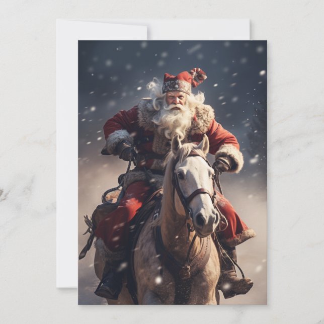 Santa Claus on a Horse Holiday Card (Front)