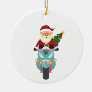 Santa claus on a motorbike ceramic ornament