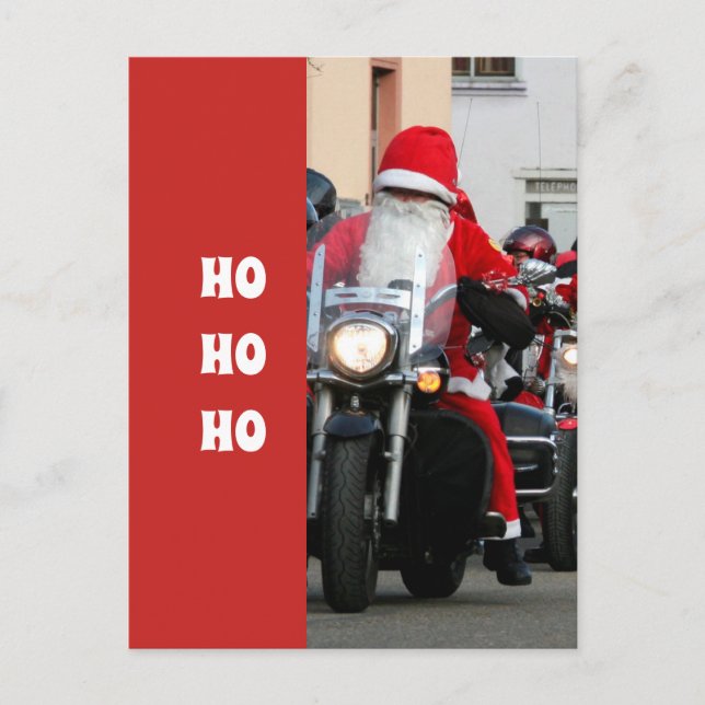 Santa Claus on a Motorcycle Ho Ho Ho Postcard (Front)