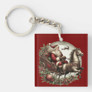 Santa Claus on a sleigh and a horse Key Ring