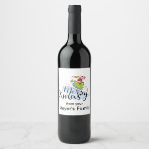 SANTA CLAUS on a sleigh - Merry Xmas Wine Label