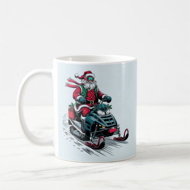 Santa Claus on a snowmobile Coffee Mug (Left)