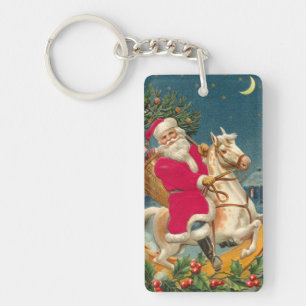 Santa Claus on a wooden horse Key Ring