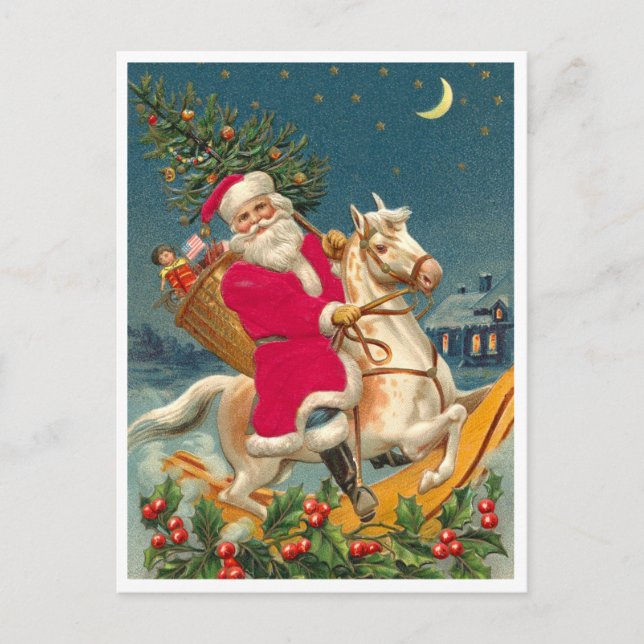 Santa Claus on a wooden horse Postcard (Front)