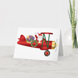 Santa Claus on Biplane with Gifts Greeting Cards