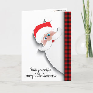 Santa Claus On Buffalo Plaid Holiday Card