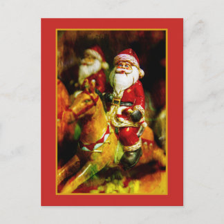 Santa Claus on Carousel Holiday Postcard