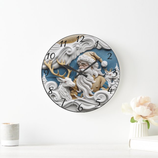 Santa Claus on Christmas Eve Large Clock (Home)