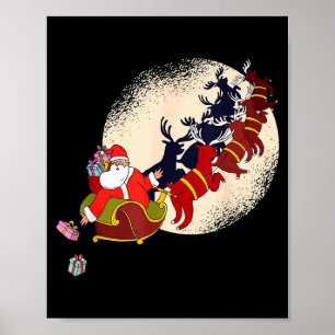 Santa Claus On Christmas Sleigh Pulled By Reindeer Poster