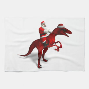 Santa Claus On Dino Tea Towel
