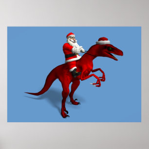 Santa Claus On Dinosaur Poster