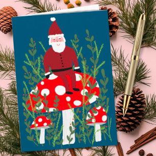 Santa Claus on Magical Mushroom CUSTOM XMAS Card