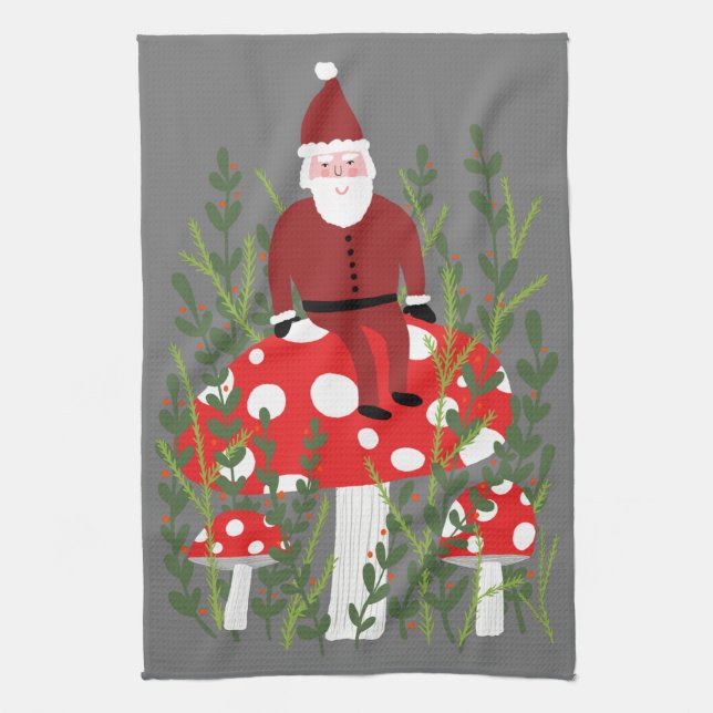 Santa Claus on Magical Mushroom Tea Towel (Vertical)