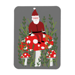 Santa Claus on Magical Mushroom Xmas Magnet