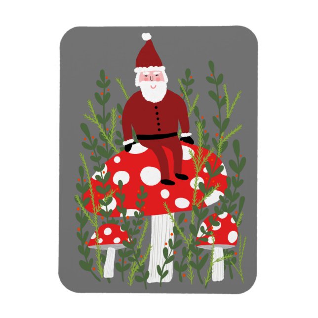 Santa Claus on Magical Mushroom Xmas Magnet (Vertical)