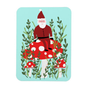 Santa Claus on Magical Mushroom Xmas Magnet